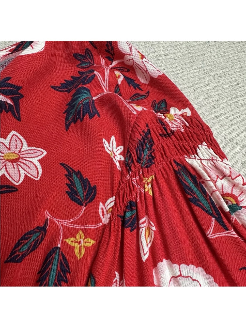 Old Navy Red Floral Blouse Smocked Shoulder Long Sleeve NWT - Picture 7 of 14